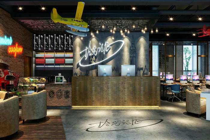 现代创新网吧装修设计效果图