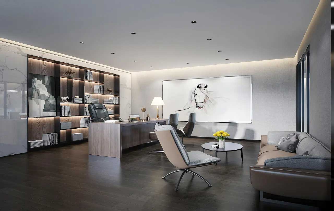 老板办公室装修效果图,董事长办公室装修实景图