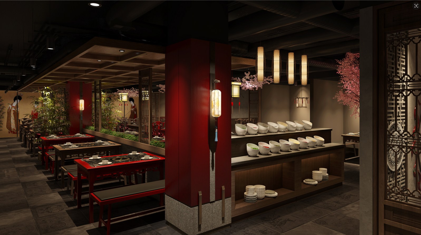 400平米汉唐风火锅店装修设计效果图