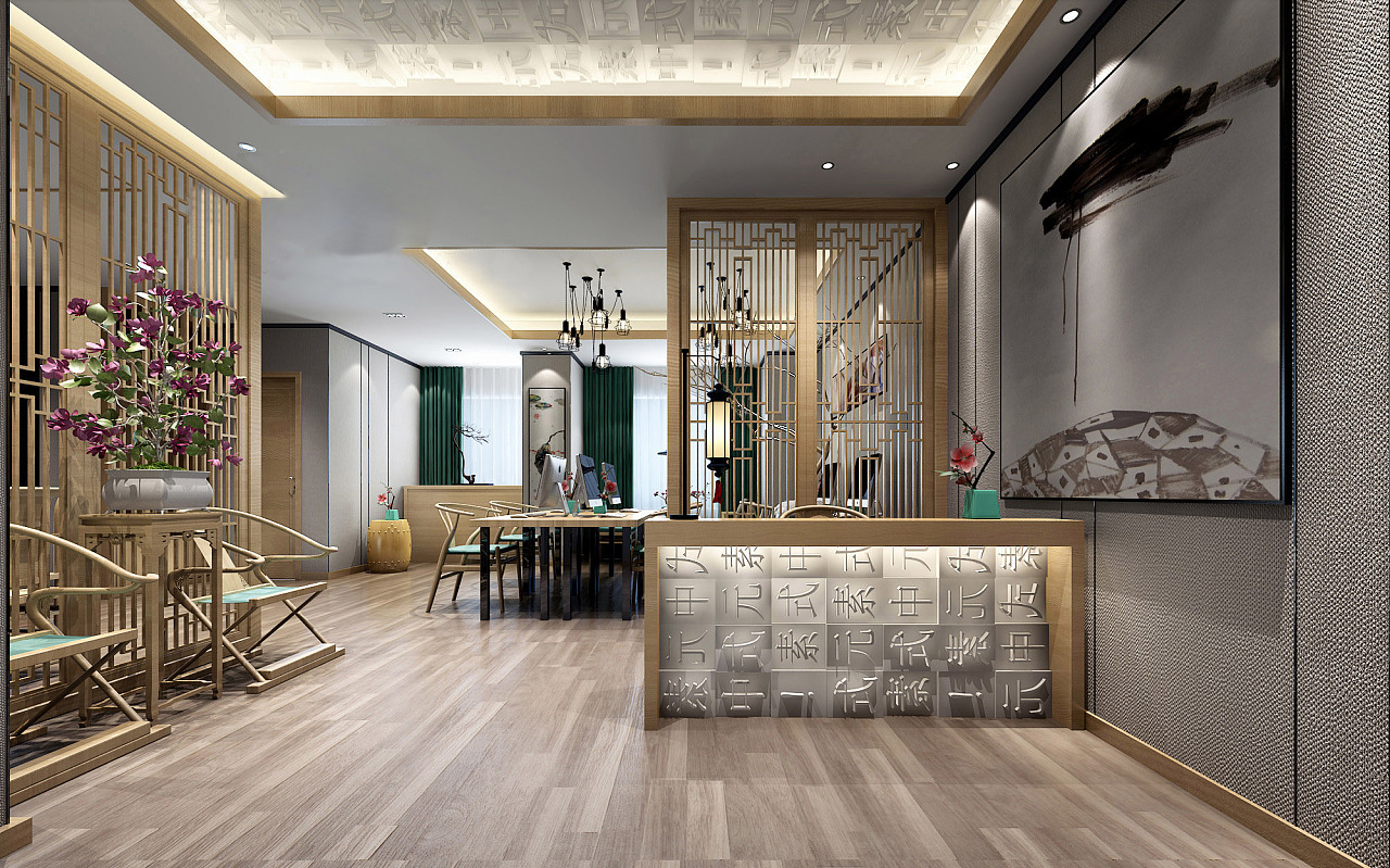 185平米新中式办公室装修设计效果图