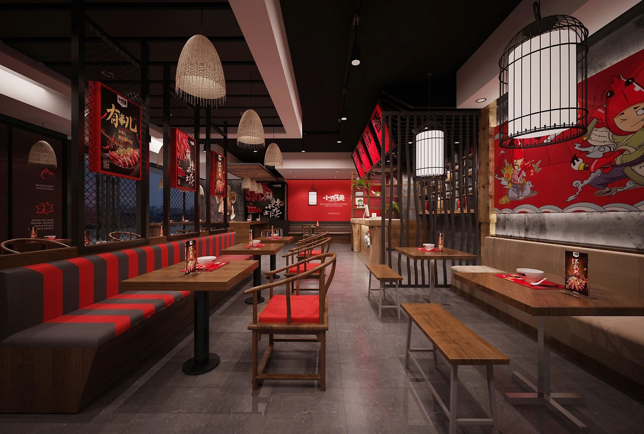 142平米小龙虾店面设计装修效果图