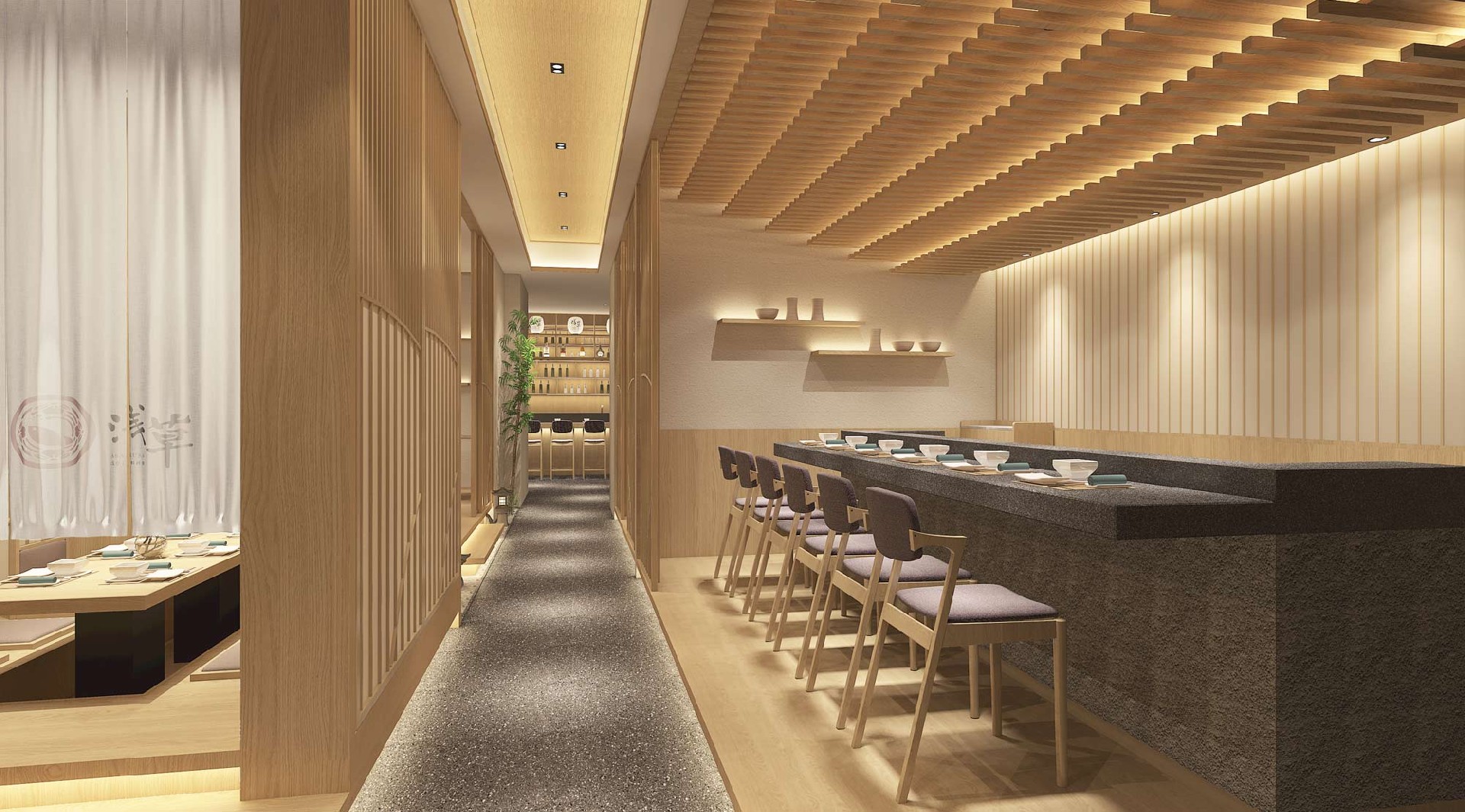 230平米郑州日料餐厅设计效果图