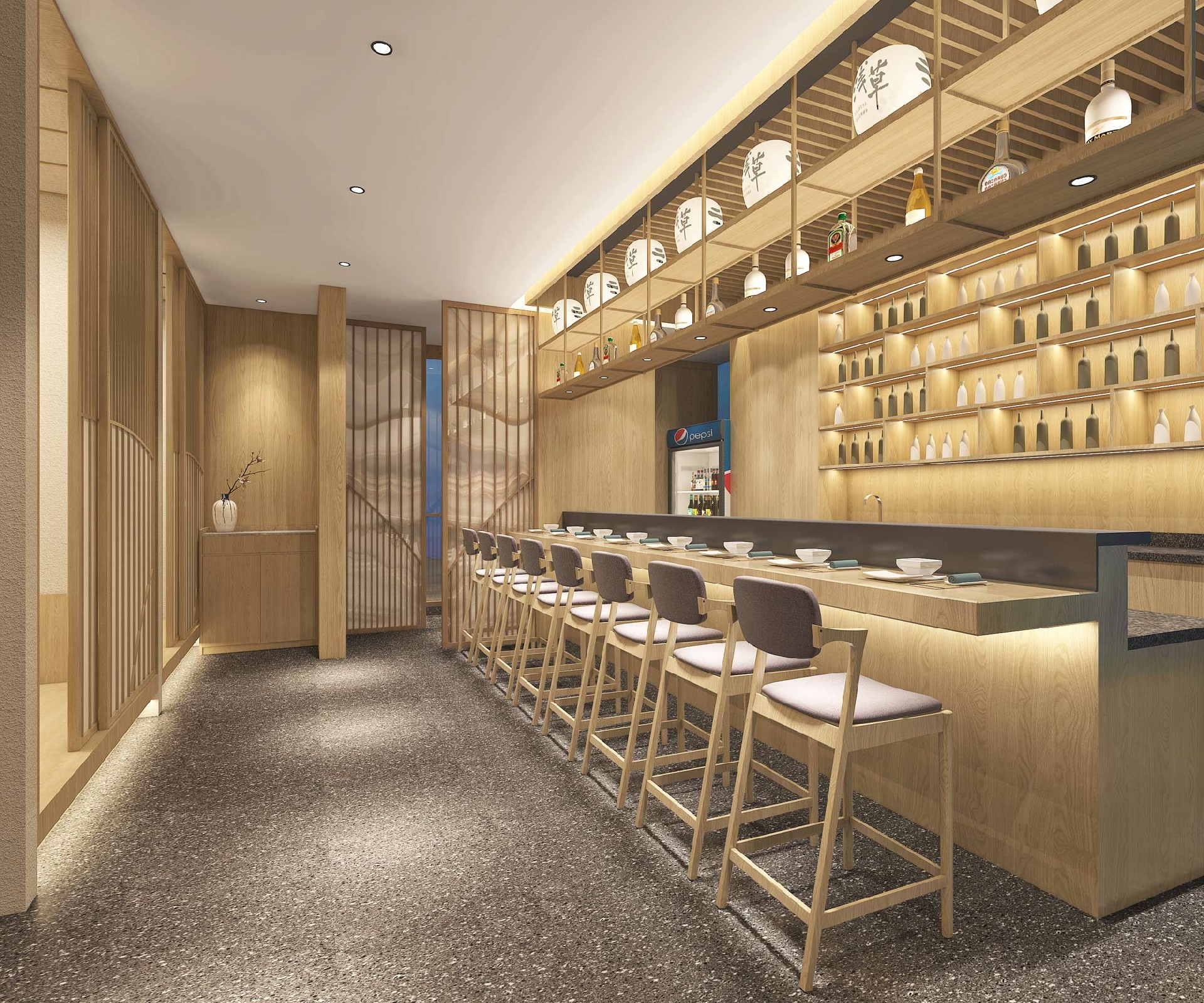 230平米郑州日料餐厅设计效果图