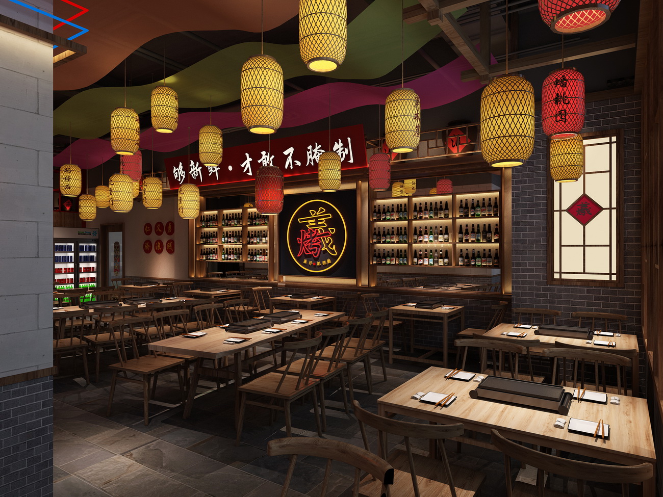 245平米郑州烧烤店设计效果图