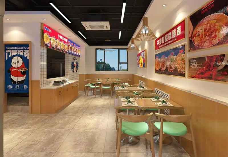 郑州麻辣烫店装修设计：热闹氛围与自选餐台设计