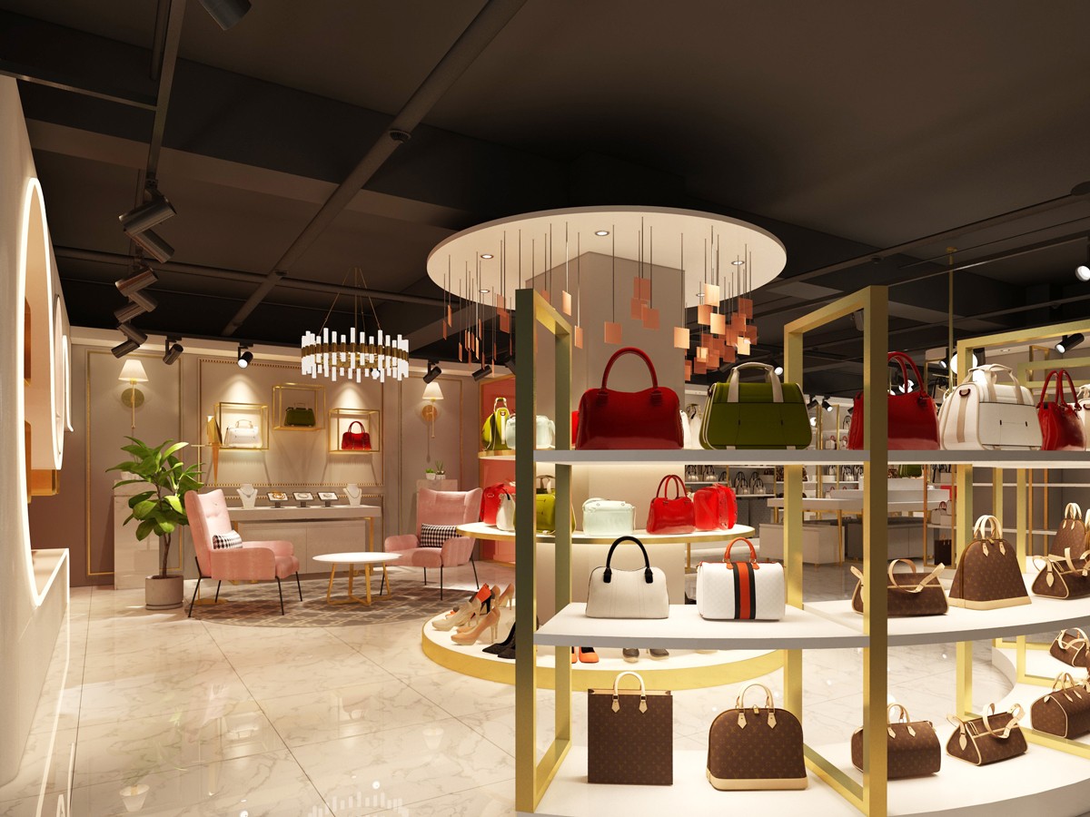 46平米郑州女士包包店铺装修设计效果图
