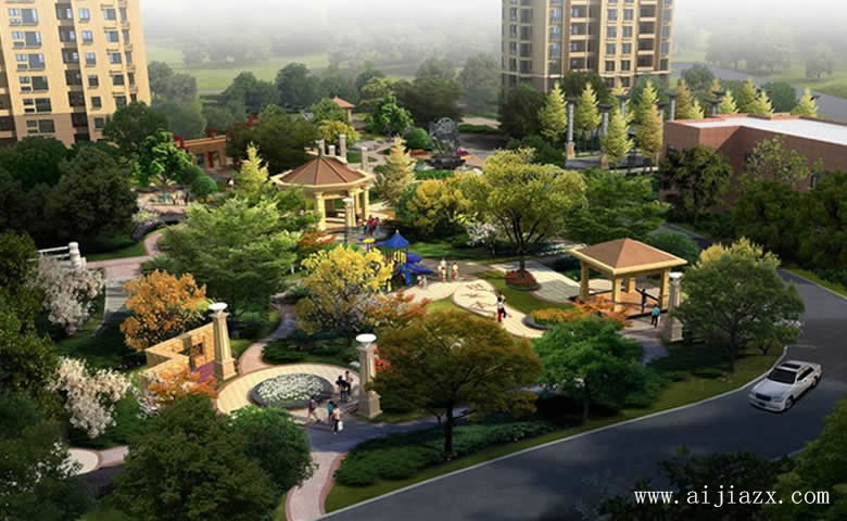 优雅诗意的小区园林景观装修效果图