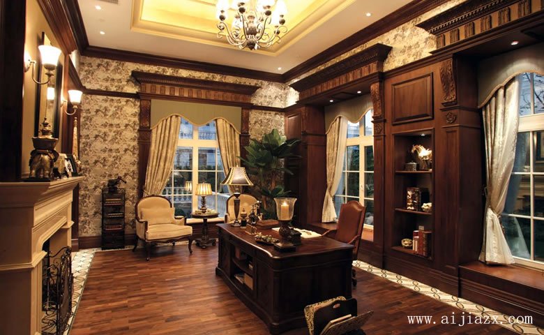 自由大气的35平米美式风格书房装修效果图