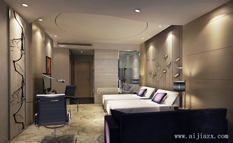 舒适情调的酒店标准双人房装修效果图
