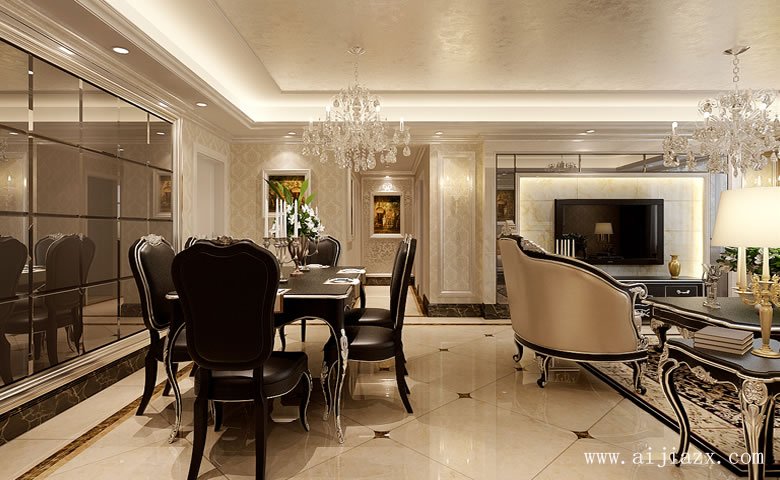 120平米低调奢华的简约欧式风格三居室餐厅装修效果图